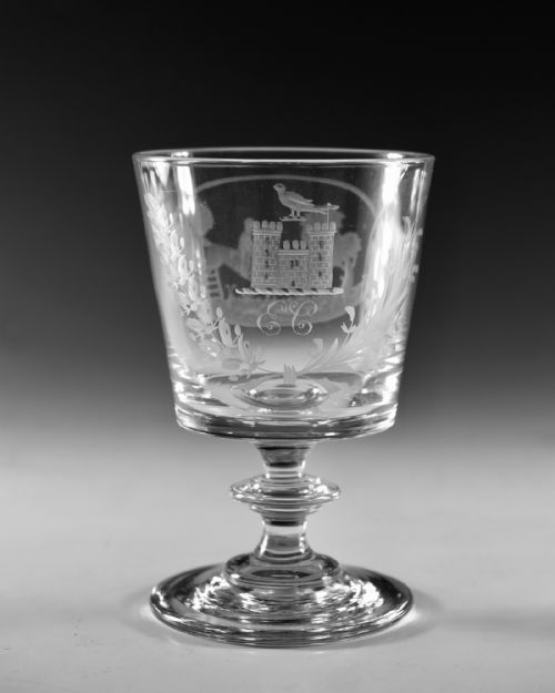 ANTIQUE GLASS RUMMER ENGRAVED HUNTING SCENE ENGLISH C1820 - ADDITIONAL PHOTO 3