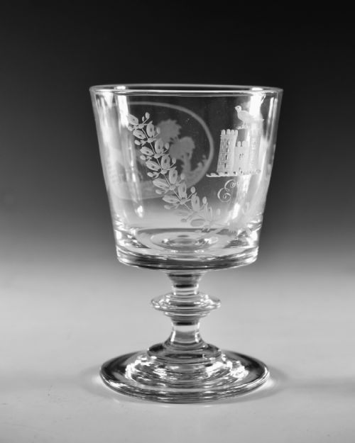 ANTIQUE GLASS RUMMER ENGRAVED HUNTING SCENE ENGLISH C1820 - ADDITIONAL PHOTO 4