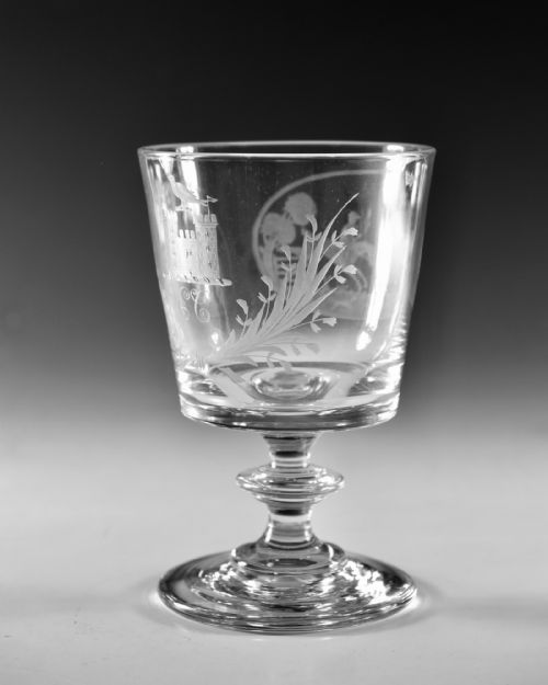 ANTIQUE GLASS RUMMER ENGRAVED HUNTING SCENE ENGLISH C1820 - ADDITIONAL PHOTO 5