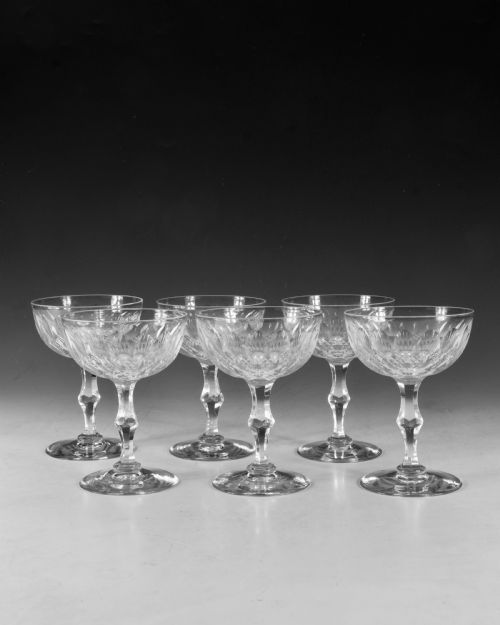 ANTIQUE GLASS CHAMPAGNE GLASSES SET OF 6 ENGLISH C1880 - ADDITIONAL PHOTO 2