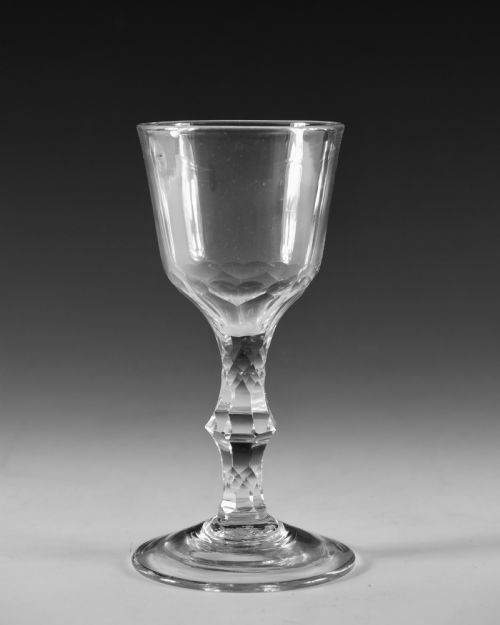 ANTIQUE GLASS FACET STEM GOBLET ENGLISH C1780 - ADDITIONAL PHOTO 1