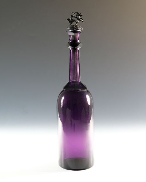 ANTIQUE GLASS AMETHYST SERVING BOTTLE ENGLISH C1830 - ADDITIONAL PHOTO 1