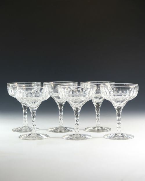 ANTIQUE GLASS CHAMPAGNE GLASSES SIX ENGLISH C1900 - ADDITIONAL PHOTO 1
