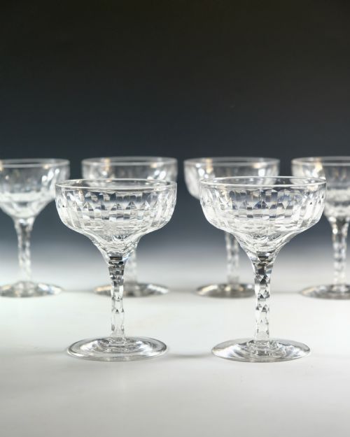 ANTIQUE GLASS CHAMPAGNE GLASSES SIX ENGLISH C1900 - ADDITIONAL PHOTO 2