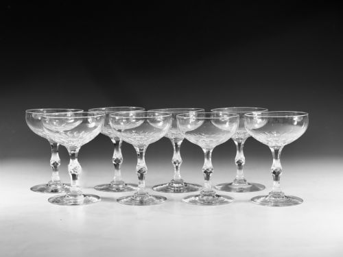 antique glass champagne glasses eight english c1880 - CATEGORY: ANTIQUE GLASS - DATED 19TH CENTURY