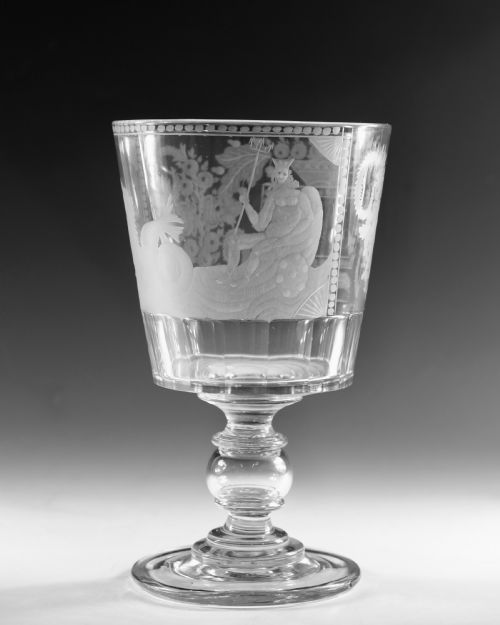 ANTIQUE GLASS GOBLET ENGRAVED NEPTUNE BY THOMAS HUDSON 1830 - ADDITIONAL PHOTO 1