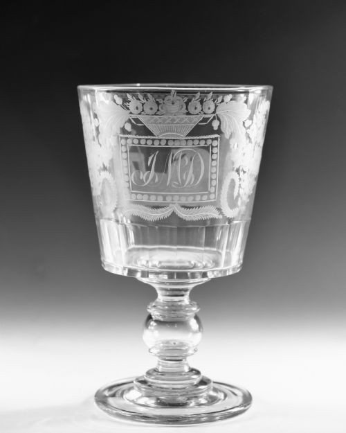 ANTIQUE GLASS GOBLET ENGRAVED NEPTUNE BY THOMAS HUDSON 1830 - ADDITIONAL PHOTO 4