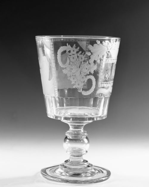 ANTIQUE GLASS GOBLET ENGRAVED NEPTUNE BY THOMAS HUDSON 1830 - ADDITIONAL PHOTO 5