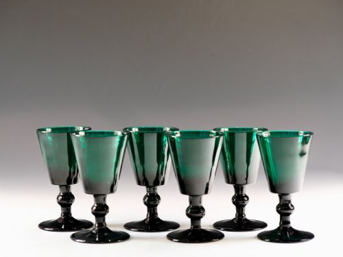 georgian green wine glasses set of six english c1820 - CATEGORY: ANTIQUE GLASS - DATED GEORGIAN