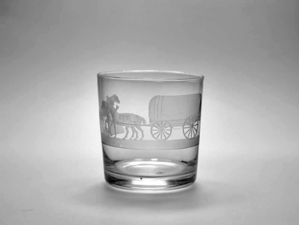 Tumbler Engraved Covered Wagon & Team of Four Horses C1820.