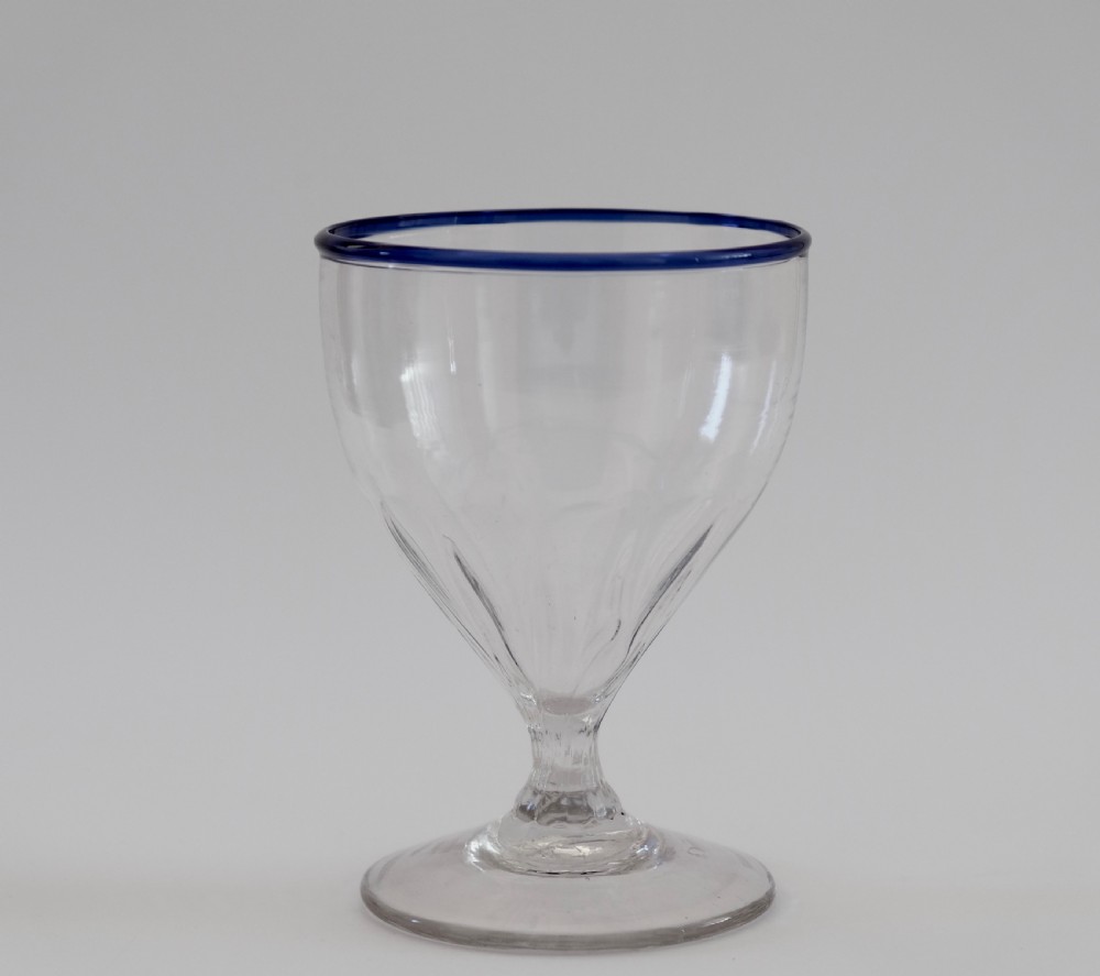 Panel moulded rummer with applied blue rim C1800.