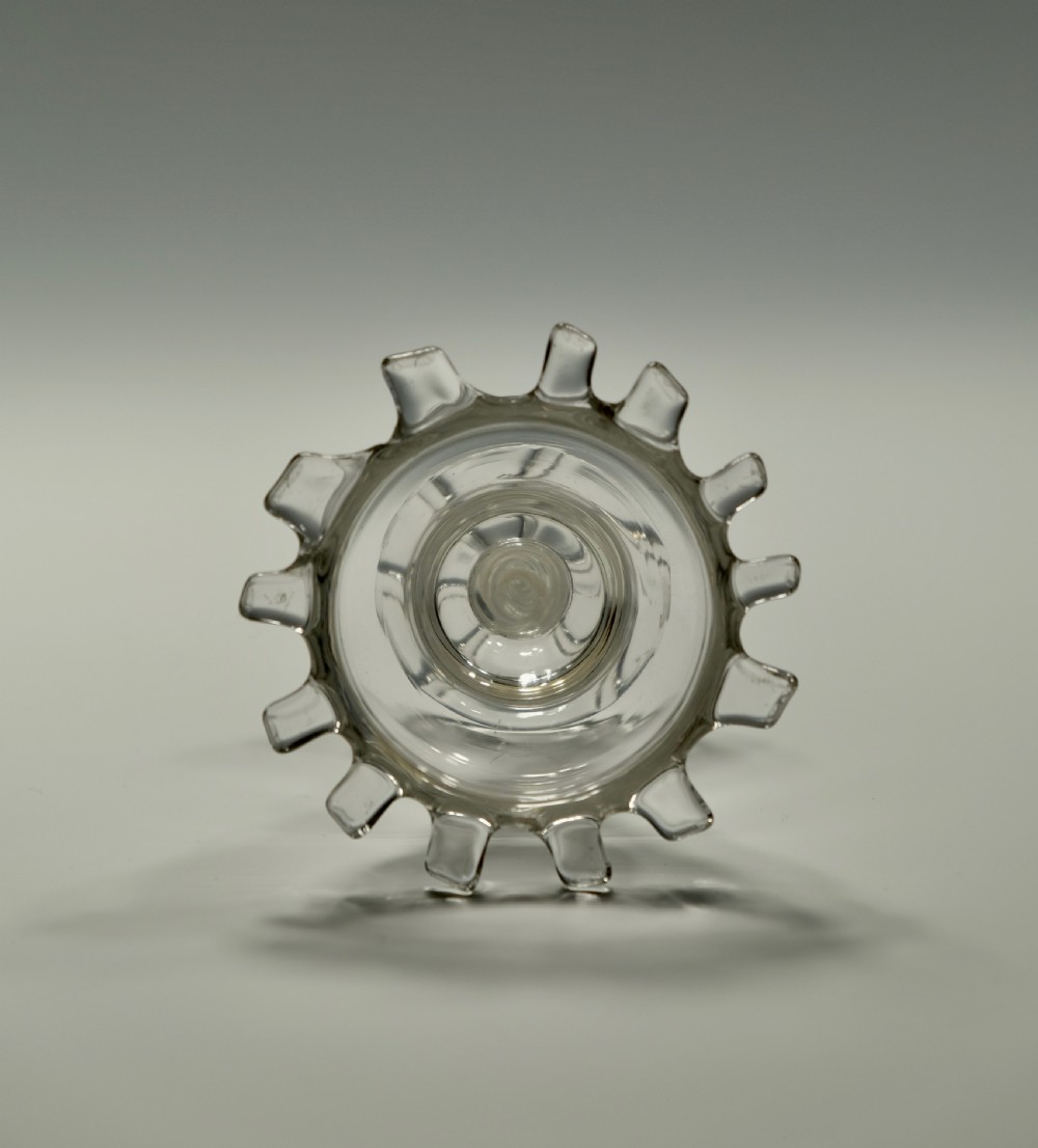 Small opaque twist sweetmeat glass with 'dogs tooth' border English C1765 View V
