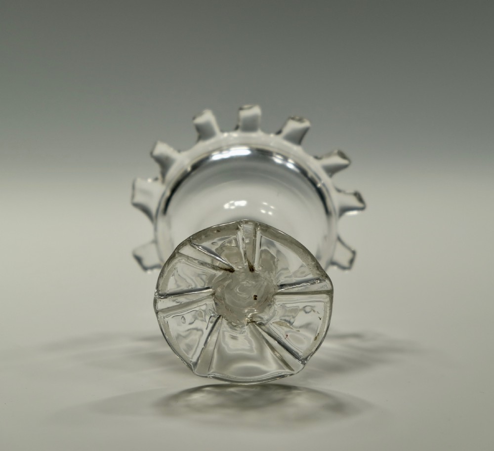 Small opaque twist sweetmeat glass with 'dogs tooth' border English C1765 View VI