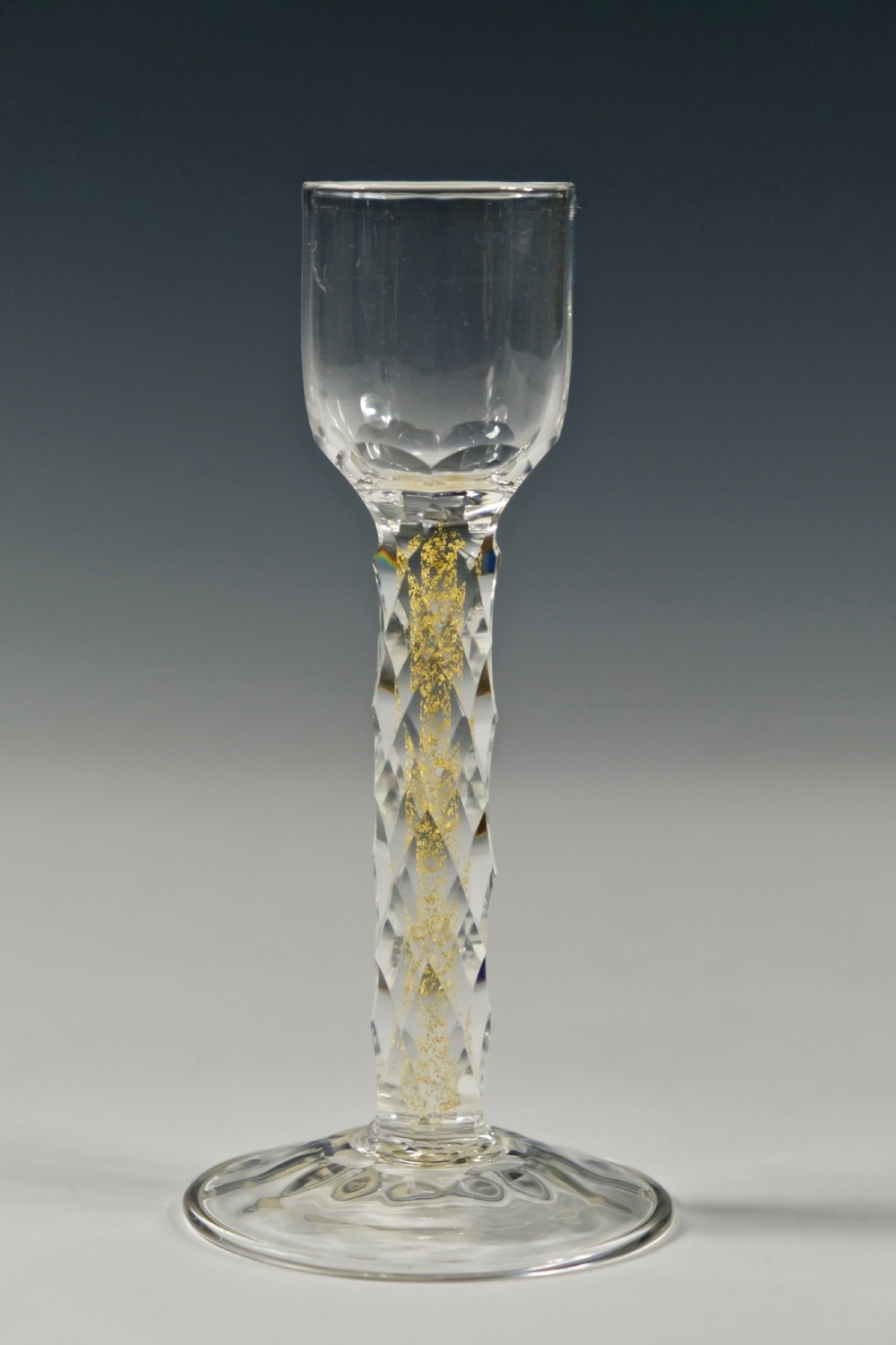Liqueur glass the facet cut stem with gold foil inclusions C1900 View II