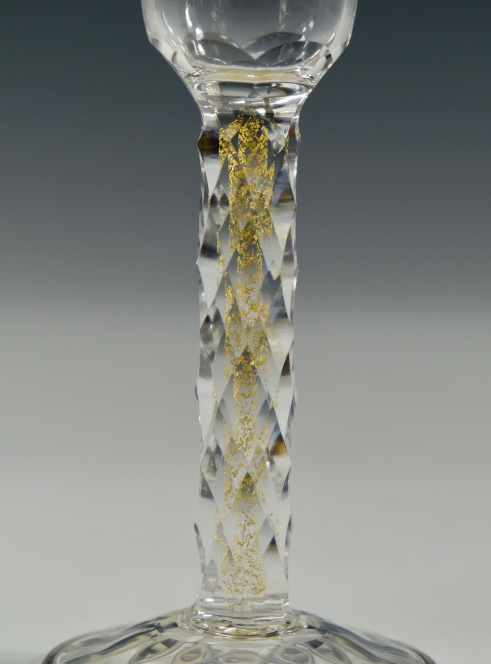 Liqueur glass the facet cut stem with gold foil inclusions C1900 View III