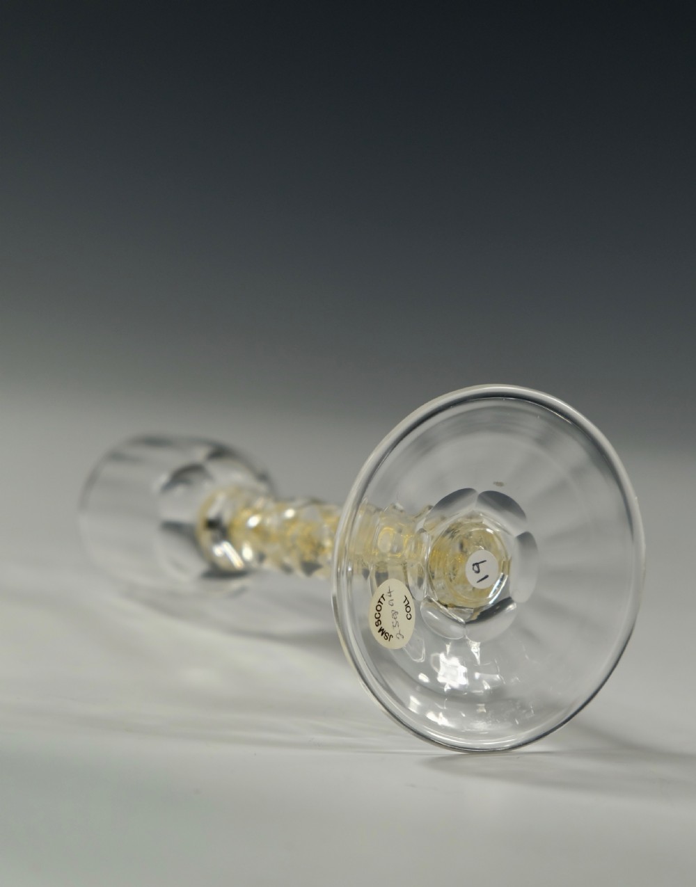Liqueur glass the facet cut stem with gold foil inclusions C1900 View IV