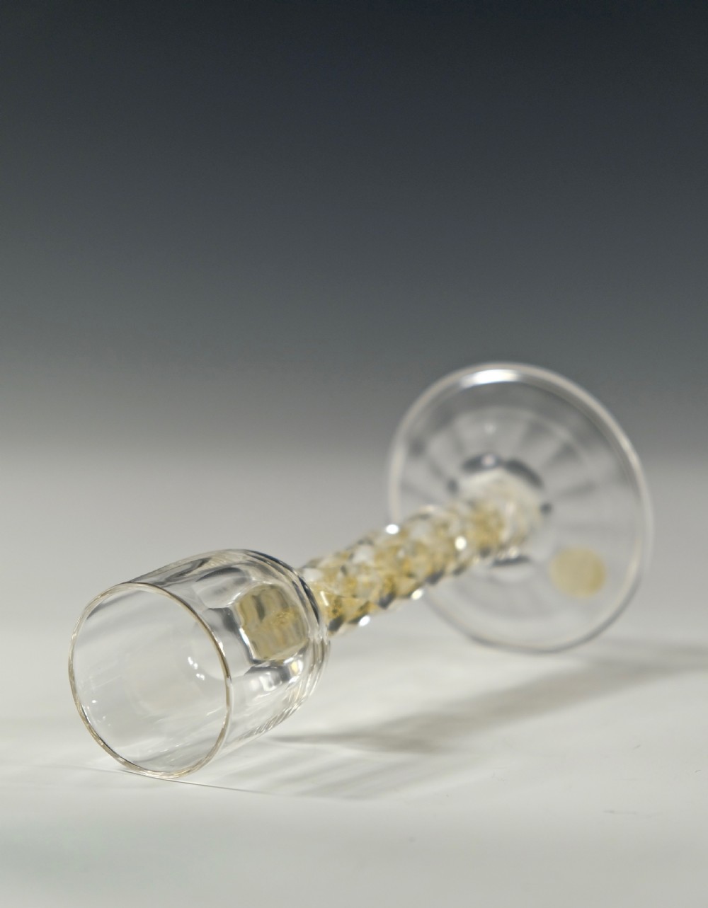 Liqueur glass the facet cut stem with gold foil inclusions C1900 View VI