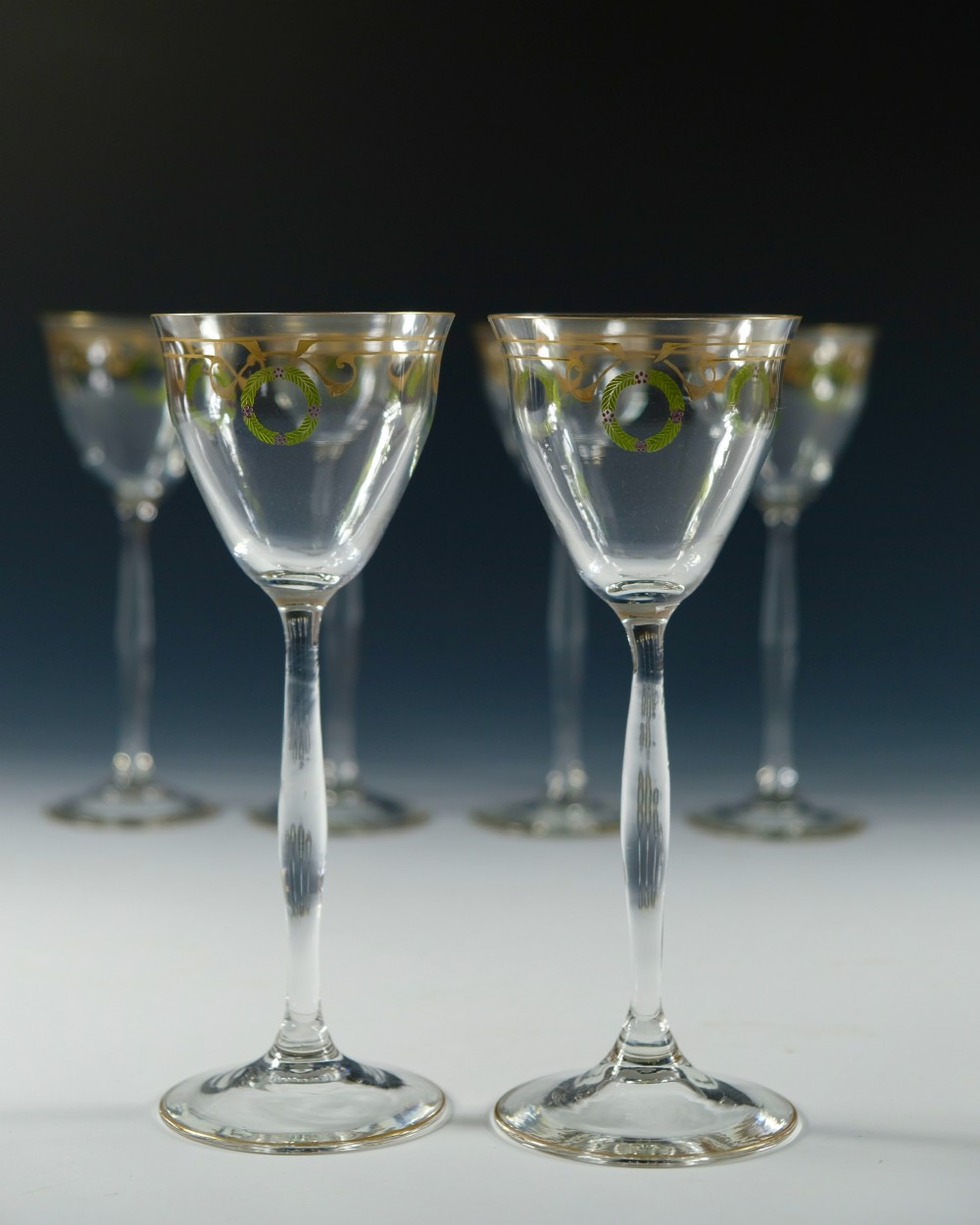 Set of six Theresienthal Enamelled wine Glasses C1905 View II