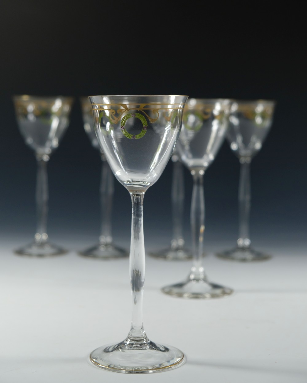 Set of six Theresienthal Enamelled wine Glasses C1905 View III