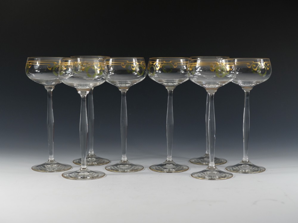 Set of eight Theresienthal Enamelled Hock Glasses c1910