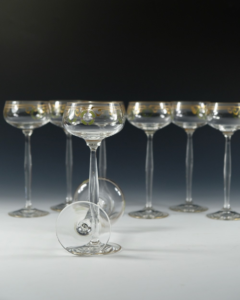 Set of eight Theresienthal Enamelled Hock Glasses c1910 View IV