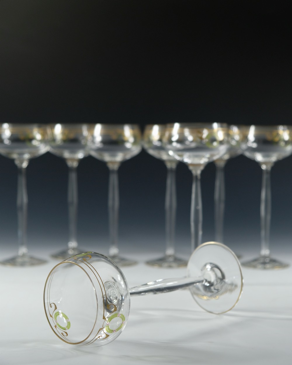 Set of eight Theresienthal Enamelled Hock Glasses c1910 View VI
