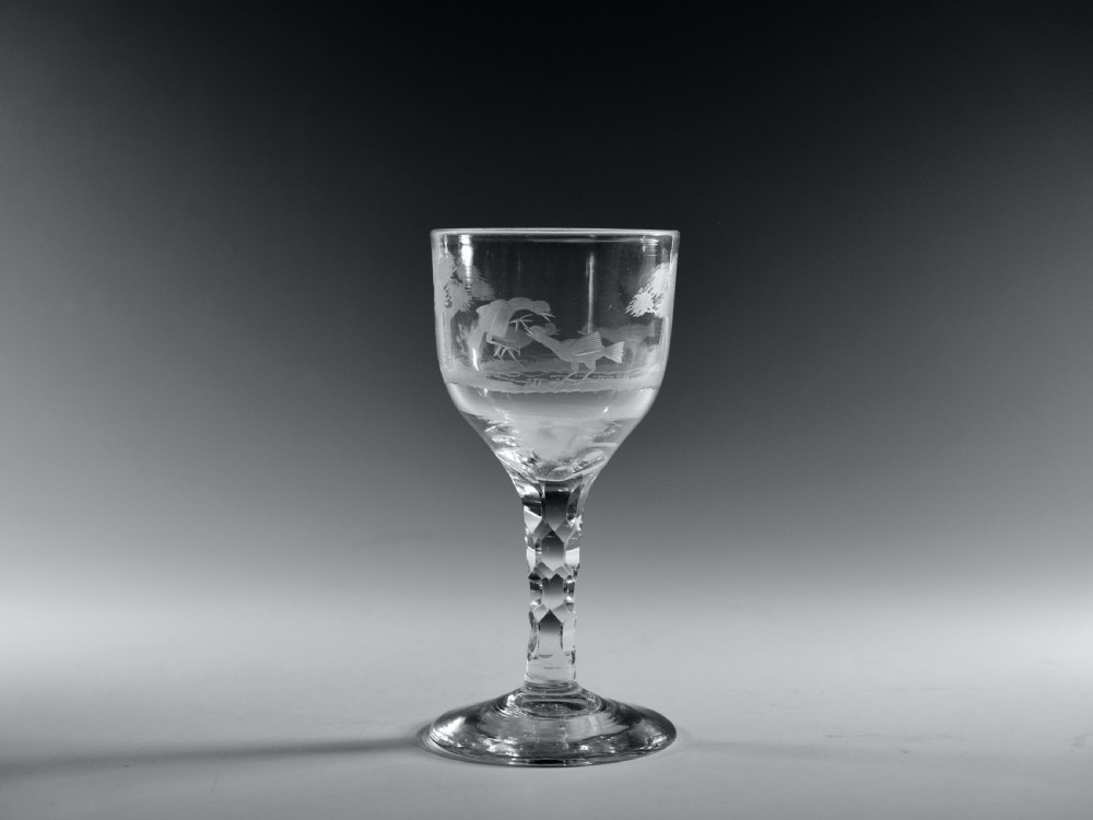 Rare facet stem cockfighting goblet English C1780