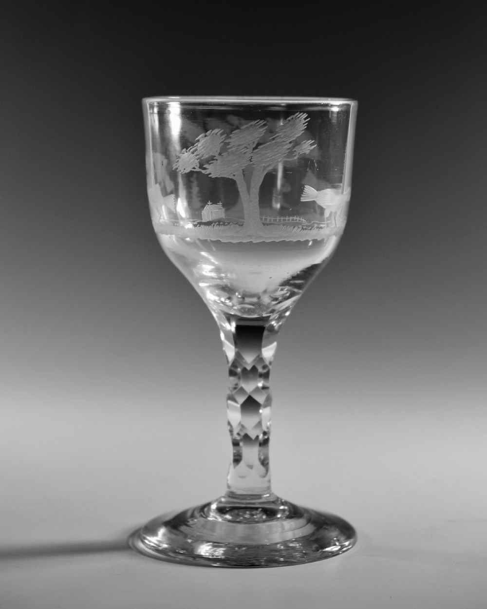 Rare facet stem cockfighting goblet English C1780 View III