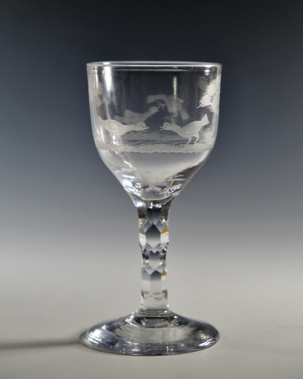 Rare facet stem cockfighting goblet English C1780 View IV