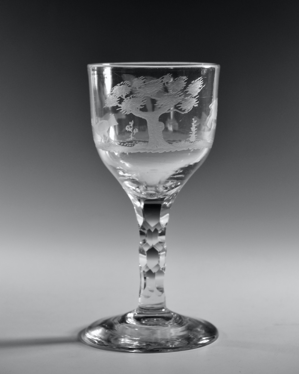 Rare facet stem cockfighting goblet English C1780 View V