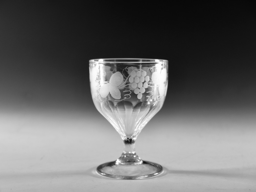 Antique glass - Engraved panel moulded rummer c1800