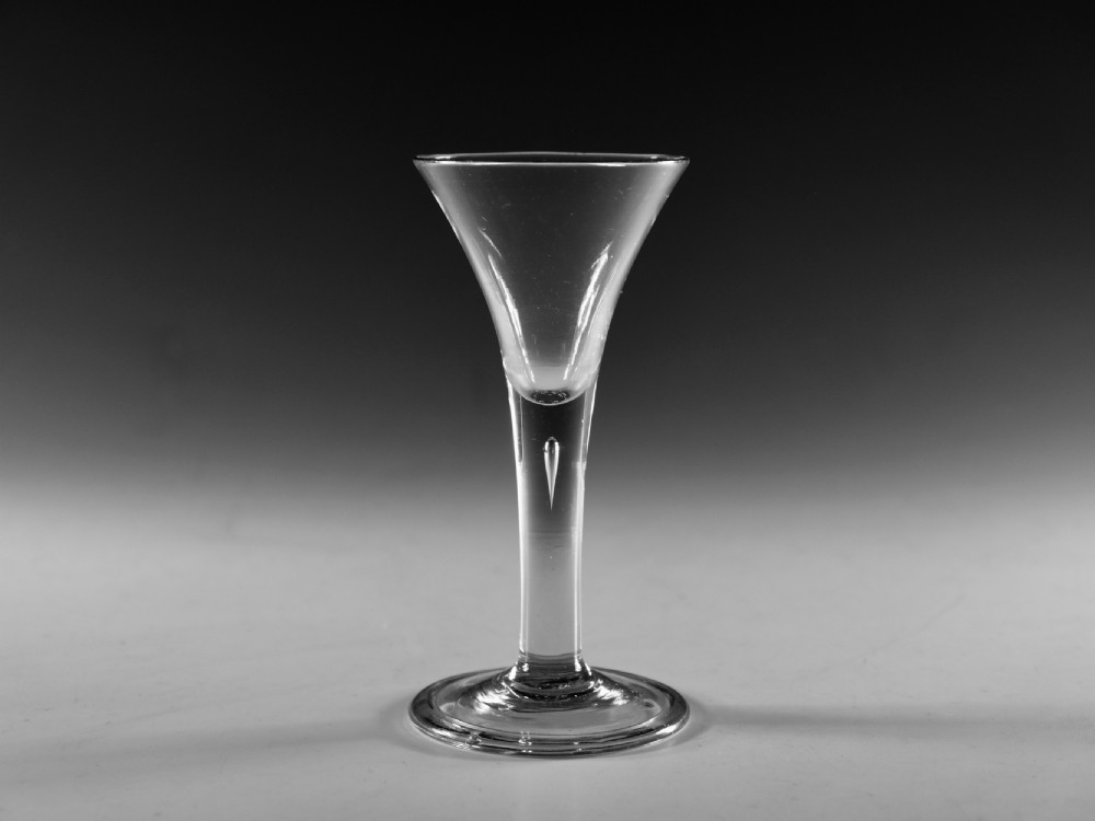 Antique glass - plain stem drawn trumpet wine glass c1760