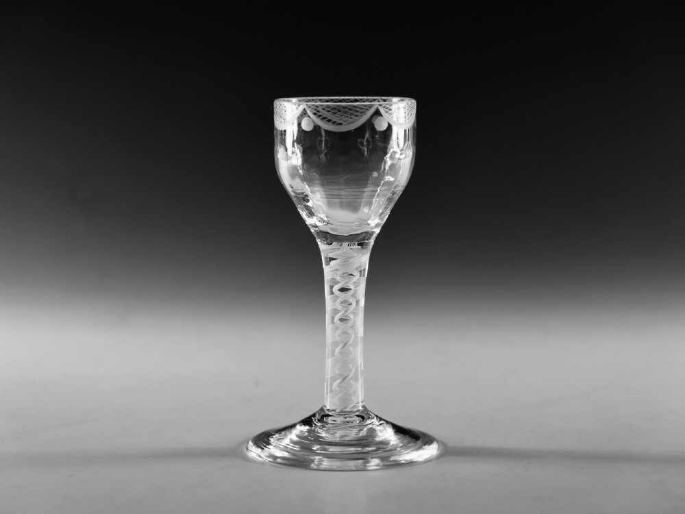 Antique glass - opaque twist wine glass English c1765 View VI