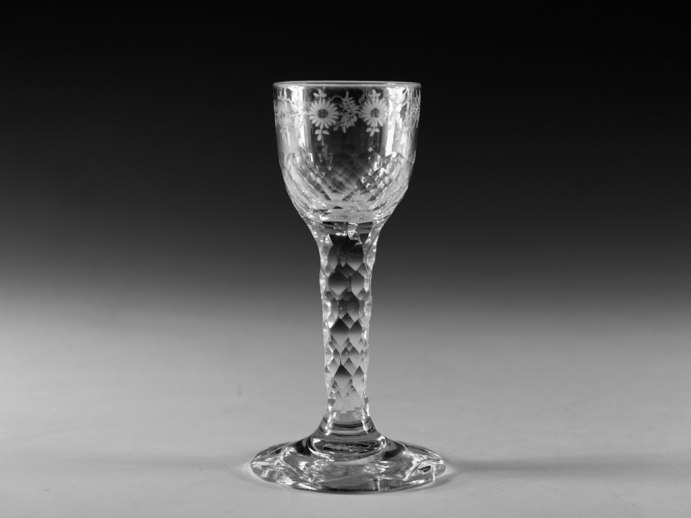 Antique glass - facet stem wine glass English c1780