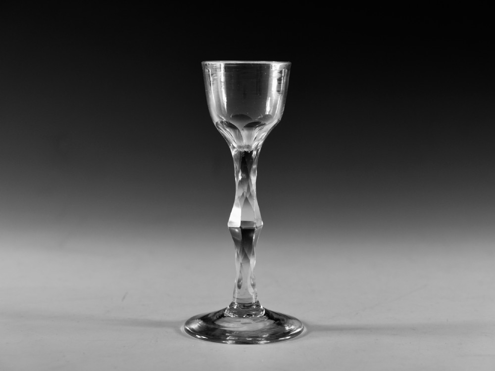 Antique glass - facet stem wine glass English c1780