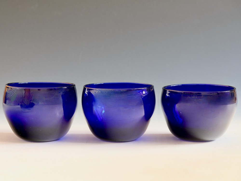 Antique glass- Three blue finger bowl English c1830