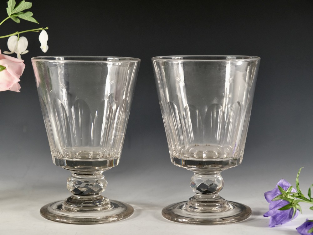 Antique glass - pair of bucket bowl rummers c1830