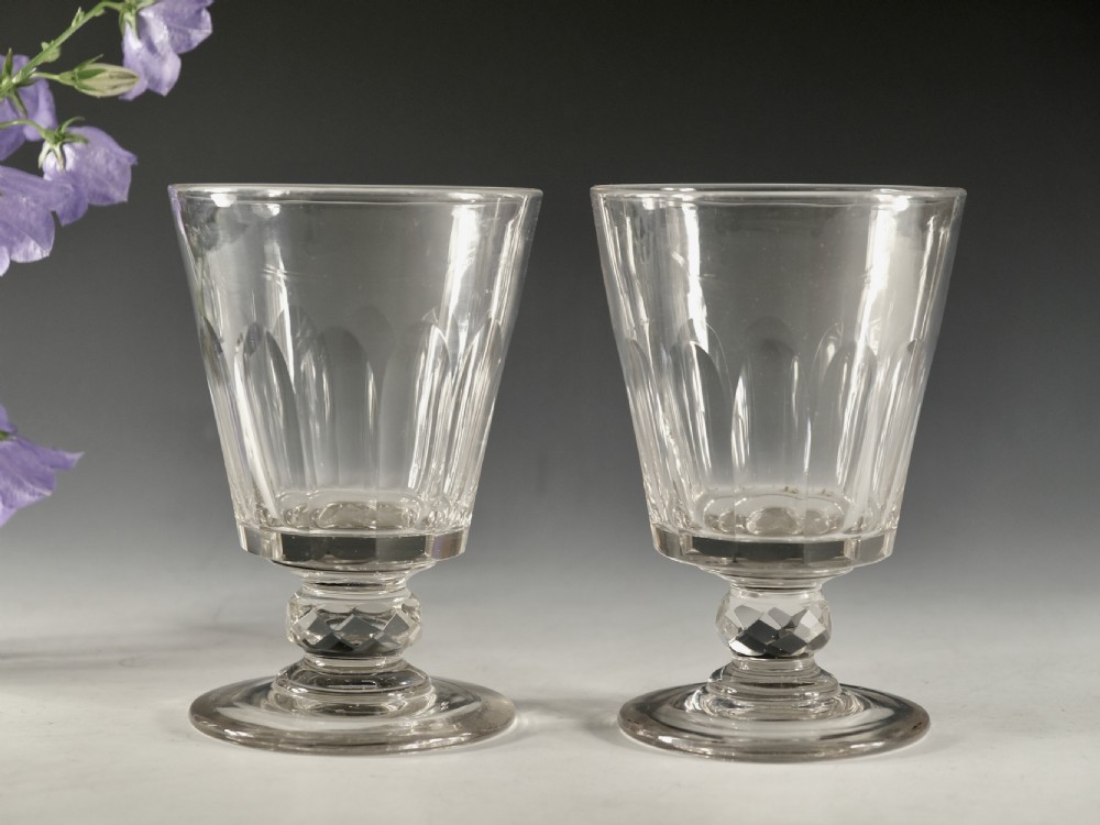 Antique glass - pair of bucket bowl rummers c1830 View II