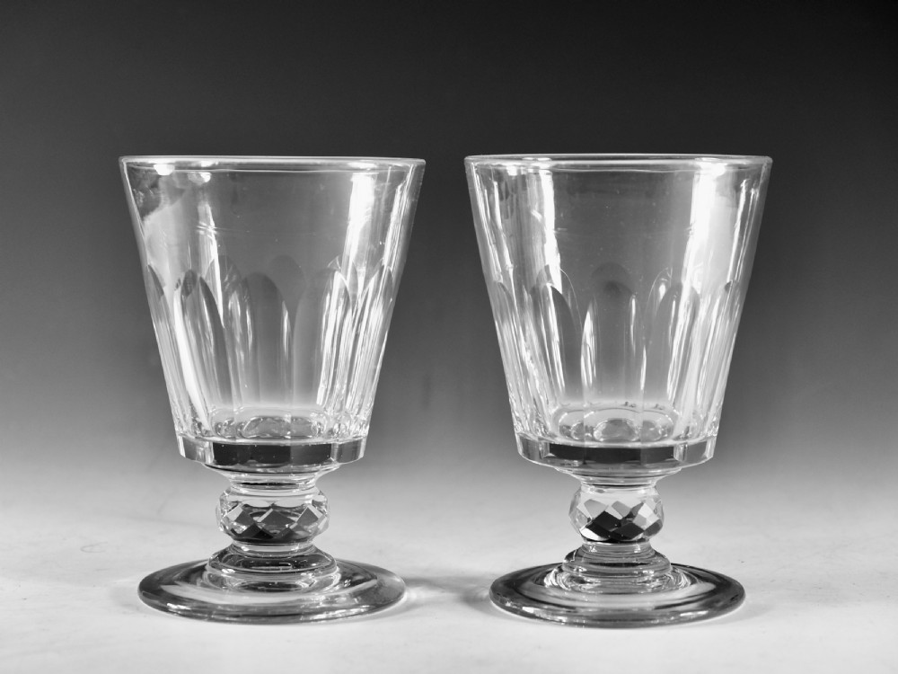 Antique glass - pair of bucket bowl rummers c1830 View III