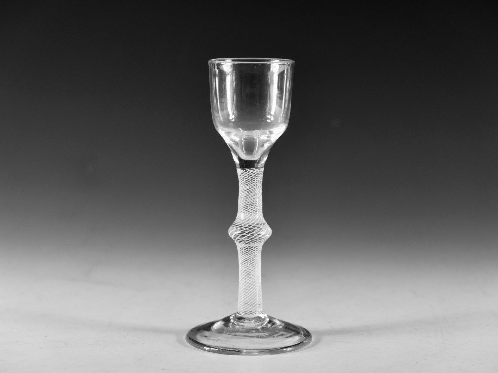 Antique glass - Multi spiral opaque twist wine glass English c1765 View III