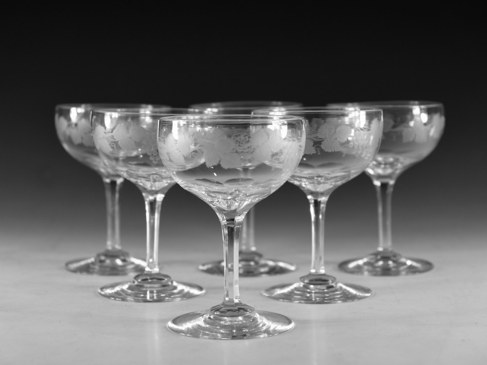 Antique glass - set of six champagne glasses English c1880 View III
