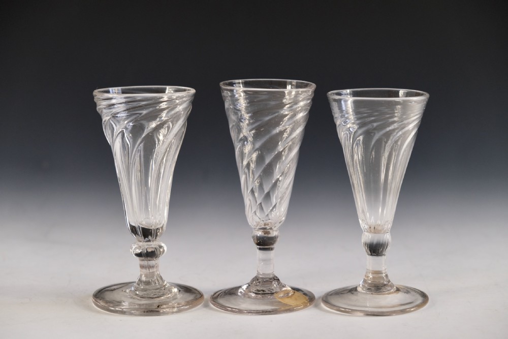 Antique glass - Three wrythen ale glasses English c1800