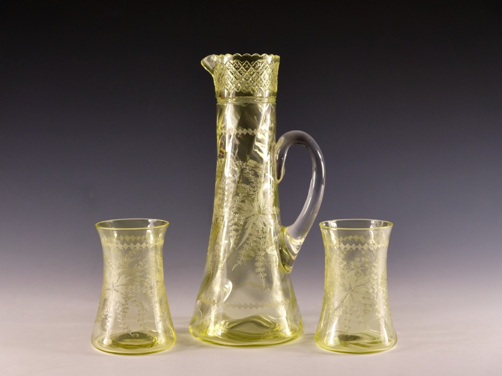 Antique glass - citrine jug and two goblets English c1900 View II