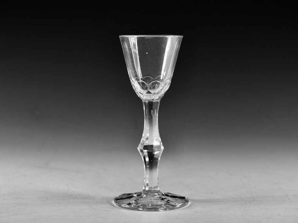 Antique glass - facet stem wine glass English c1770
