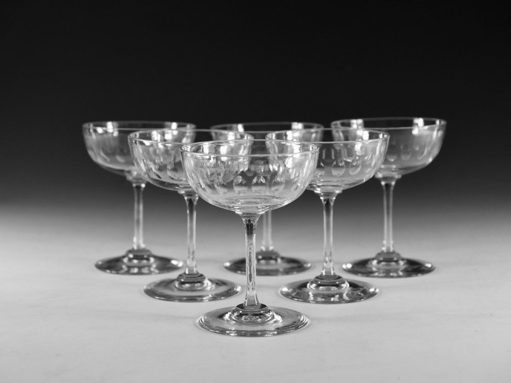 Antique glass - set of six champagne glasses English c1890/1900.