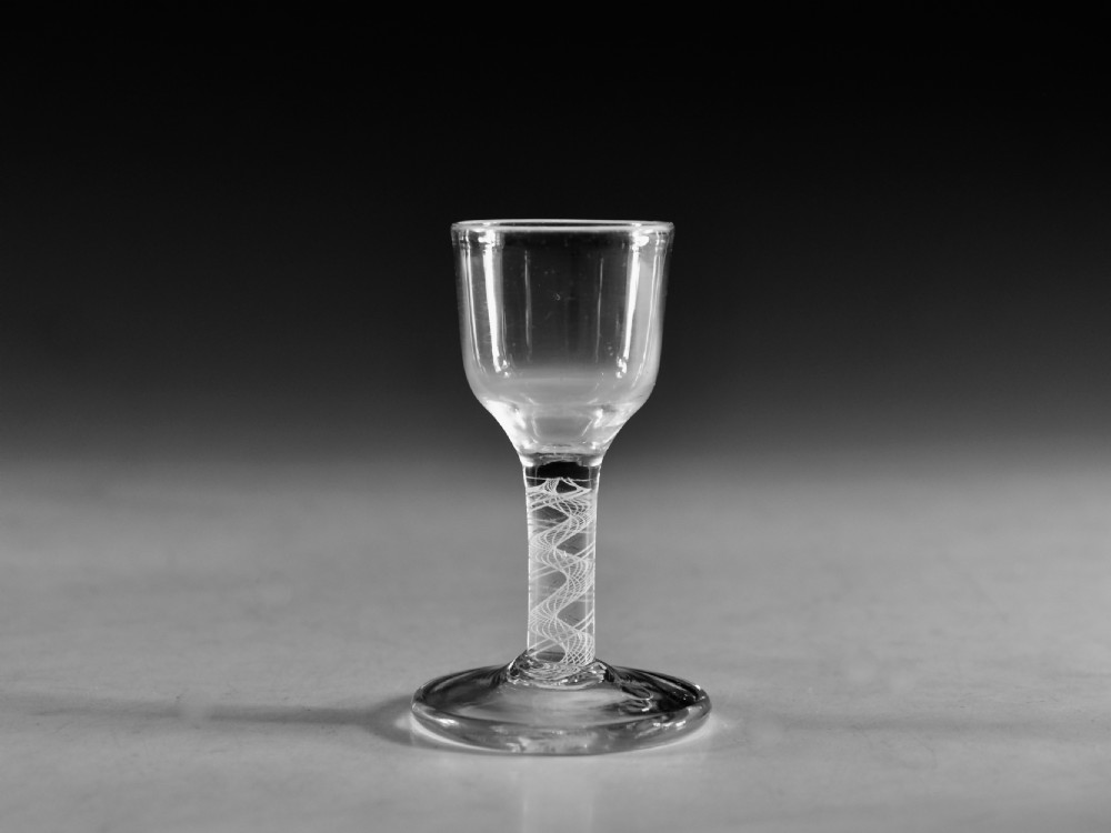 Antique glass - opaque twist dram glass English c1770