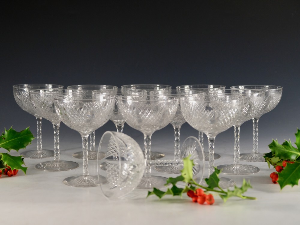 Antique glass - Set of 13 fine quality champagne glasses English c1880 View III