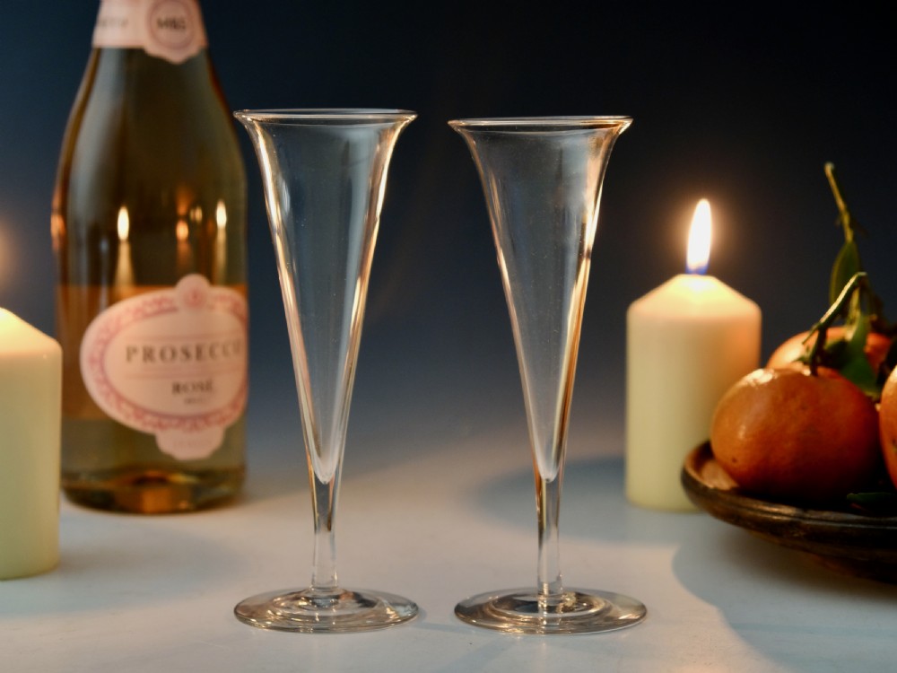 Antique glass - pair of champagne flutes English c1820 View III