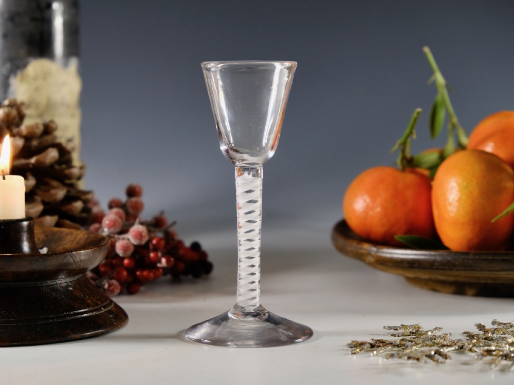 Antique glass - single series opaque twist wine glass English c1765 View III