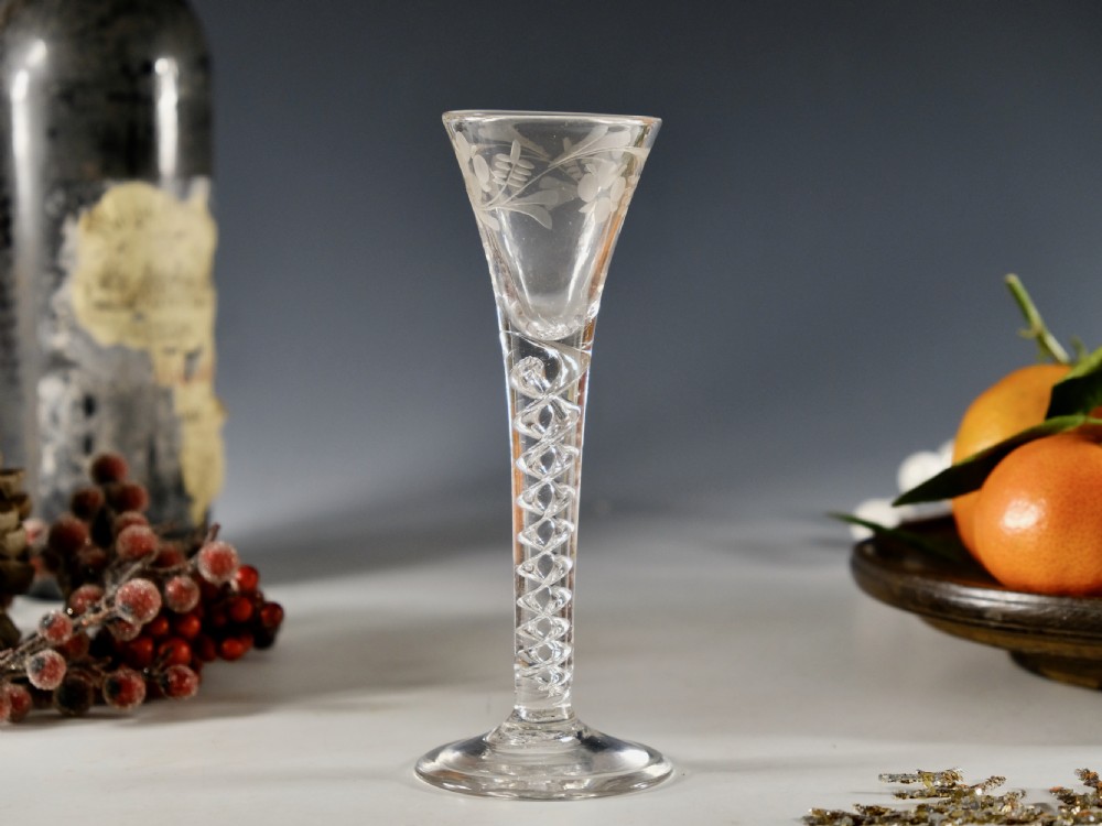 Antique glass - mercury twist cordial glass English c1755 View III